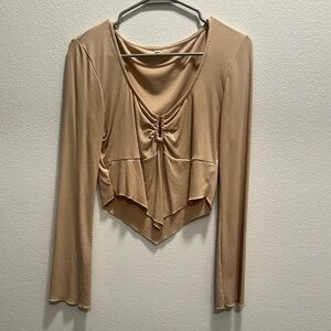 Tan Long Sleeve Ruched Top